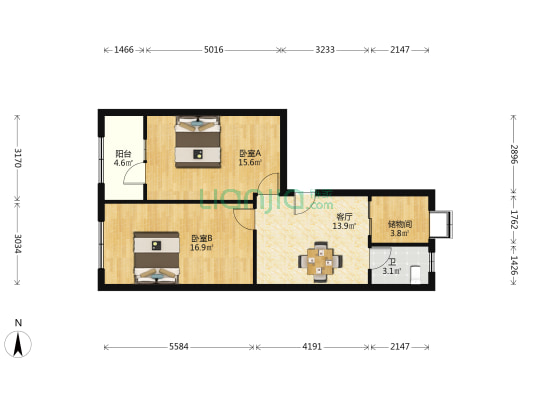 交通银行宿舍 2室1厅1卫 68平方