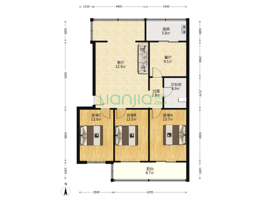 军转小区 3室2厅1卫 111平方