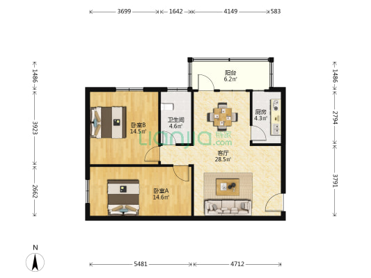 湘粤粮油农贸市场 2室1厅1卫 88平方