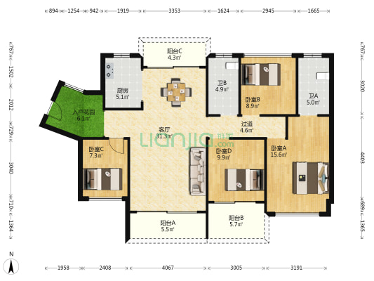 天樾水岸 4室1厅2卫 127平方