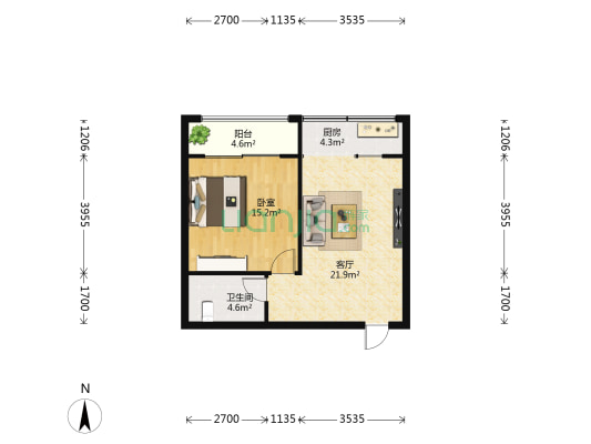 金谷大厦 1室1厅1卫 68平方