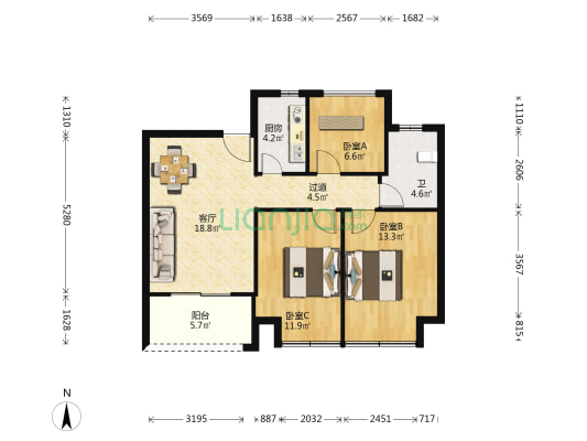 万固珺府 3室1厅1卫 88平方