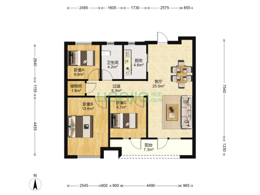 融创观澜府 3室1厅1卫 104平方