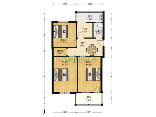 红星路161号 3室1厅1卫 81平方