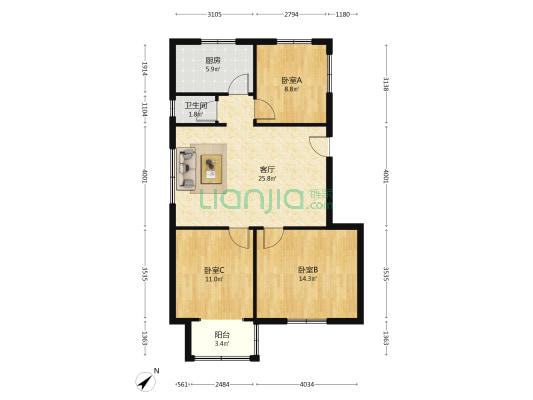 团结巷 3室1厅1卫 84平方