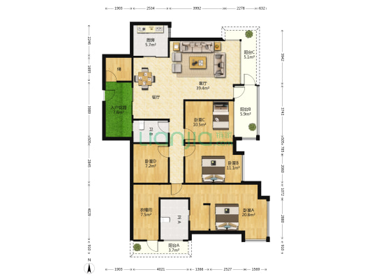 公园道 4室1厅2卫 143平方