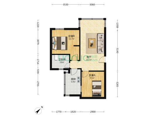 金湖花园 2室1厅1卫 66平方