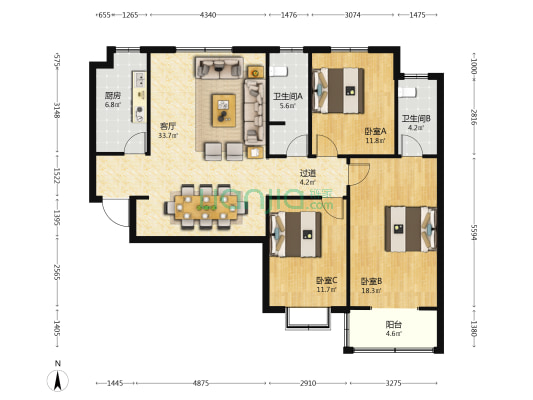 翠湖小区 3室1厅2卫 137平方