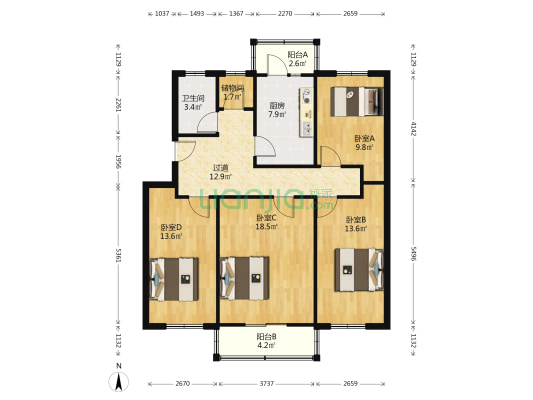 省食品公司宿舍 4室0厅1卫 124平方