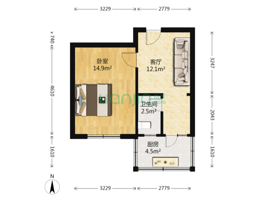 韩村园 1室1厅1卫 41平方