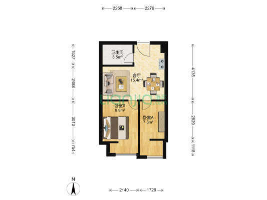金科米兰花园二期 2室1厅1卫 58平方