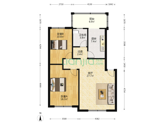 岷山花苑 2室1厅1卫 90平方