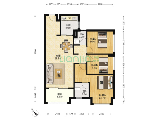 新城金樾岚庭 3室1厅2卫 95平方