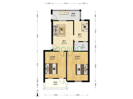 南善街 2室2厅1卫 89平方