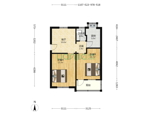 团结东路93号 2室1厅1卫 58平方