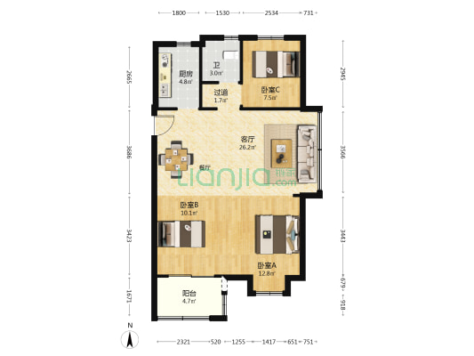 新骆盛府 3室1厅1卫 98平方