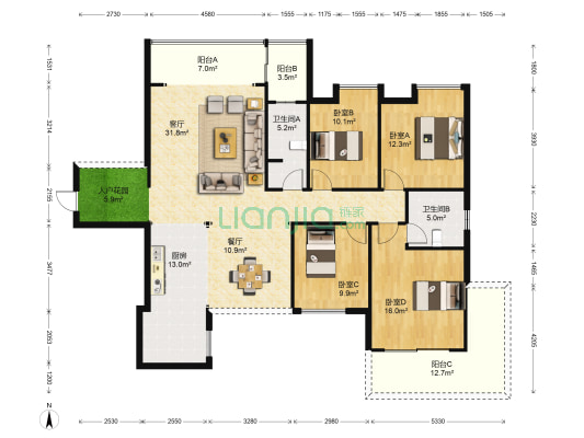 瑞锦欣城 4室2厅2卫 160平方