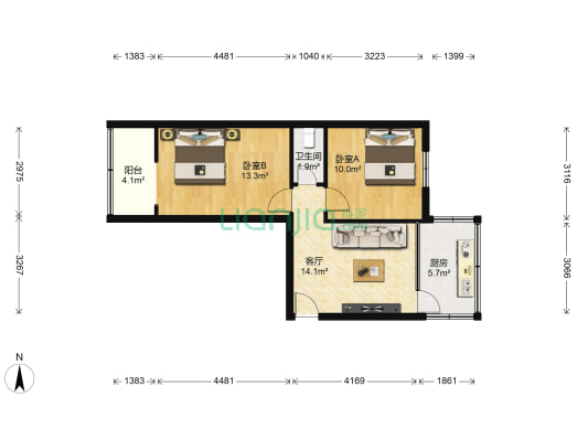 网二小区 2室1厅1卫 57平方
