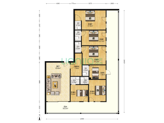 金宏大厦 6室1厅6卫 313平方