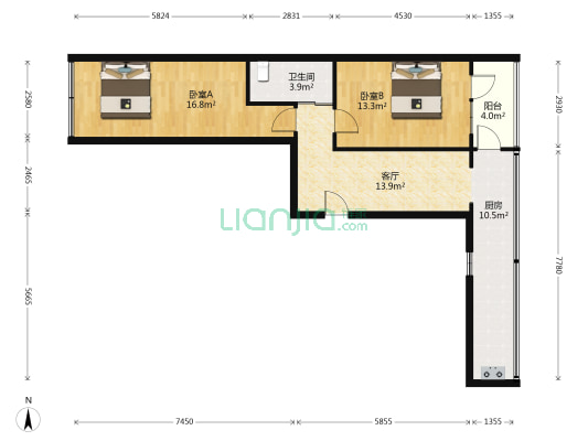 立交新区 2室1厅1卫 90平方