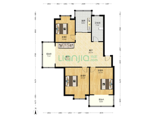 育贤益品 3室2厅1卫 131平方