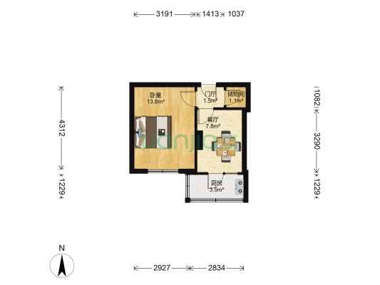 花园巷 1室1厅0卫 34平方