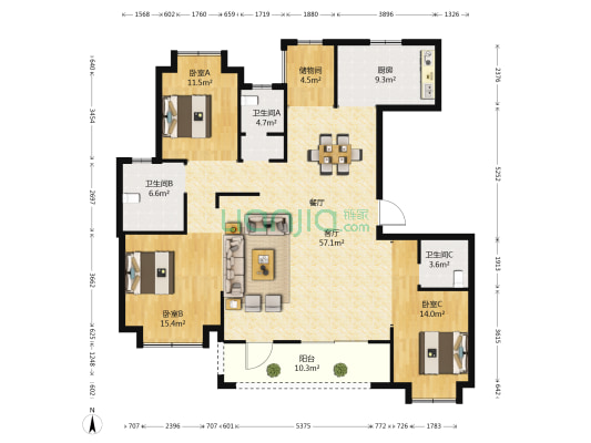 中建光谷之星 3室1厅3卫 168平方