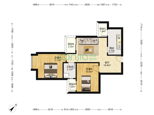 龙桥花苑四组团 2室1厅1卫 70平方