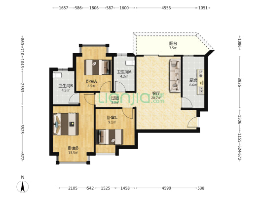 五矿万境水岸 3室1厅2卫 98平方