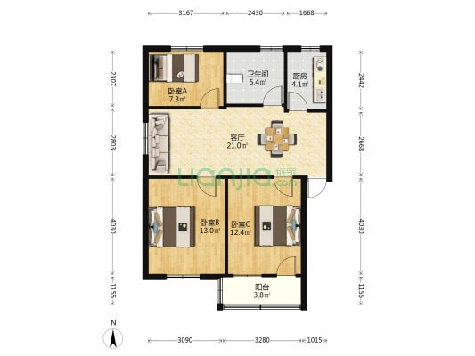 赵家弄(萧山) 3室1厅1卫 80平方