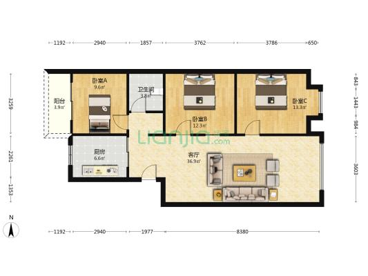 中欣苑 3室1厅1卫 102平方