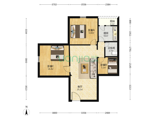 麦围大街左七巷 3室1厅1卫 71平方