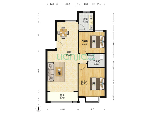 鸿泰雅园 2室1厅1卫 89平方
