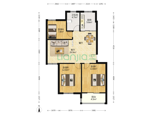 九华山庄 3室1厅1卫 99平方