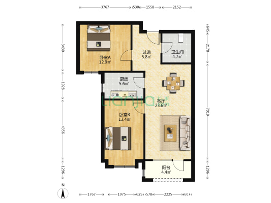 上园全南两居 带车位 毛坯随心装-户型图