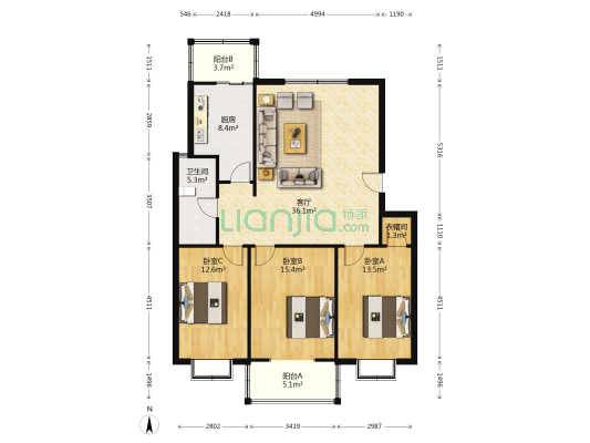 禧顺佳园 3室1厅1卫 127平方