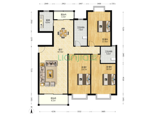 荣盛公寓 3室1厅2卫 165平方
