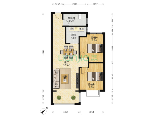 京江欣翠 2室1厅1卫 82平方