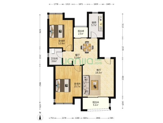 满香苑 2室2厅1卫 93平方