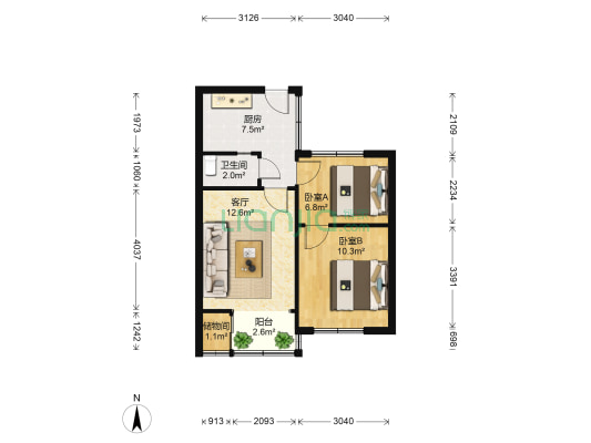 南府街29号 2室1厅1卫 51平方