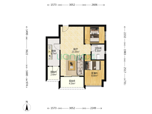 亿利青春里 2室1厅1卫 68平方