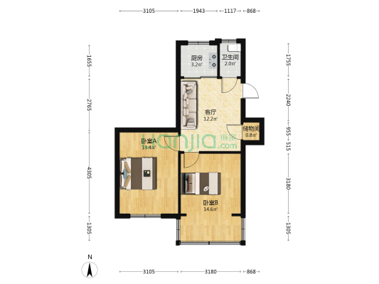 文化路116号 2室1厅1卫 57平方