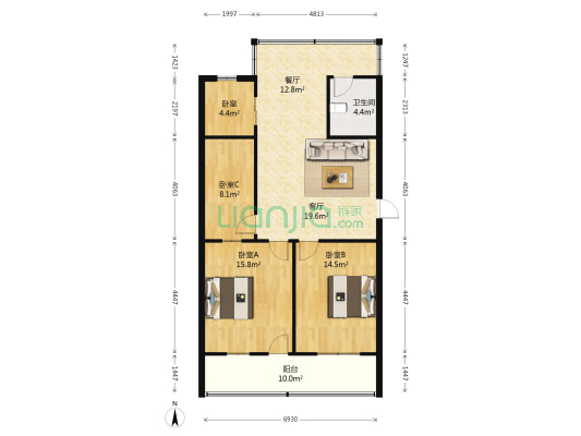 五三大道17号 4室2厅1卫 96平方