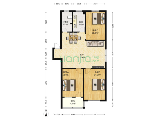 利苑新村二区 3室1厅1卫 102平方