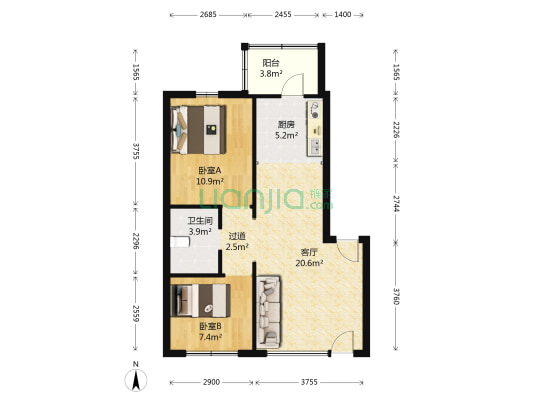 世纪花园C区 2室1厅1卫 62平方