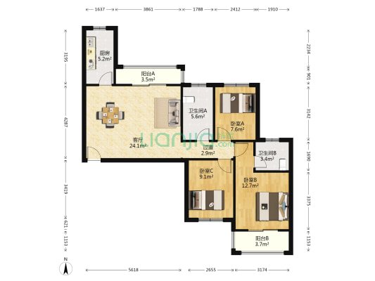 烽火茗盛绿堓 3室1厅2卫 109平方