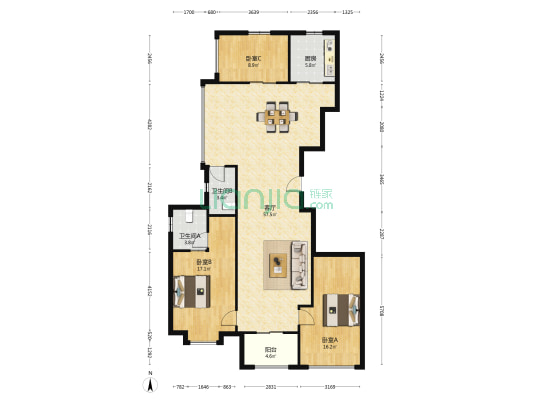置信御庭湾 3室1厅2卫 147平方