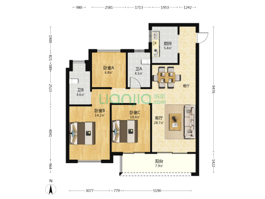 金地格林映象 3室1厅2卫 108平方