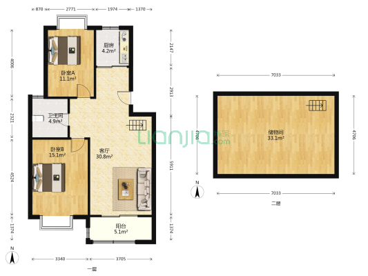桃源居 2室1厅1卫 92平方