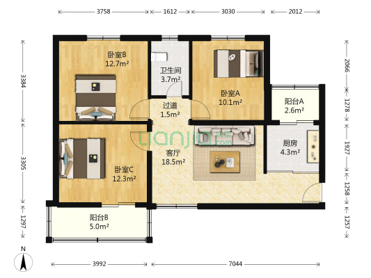 建华南里 3室1厅1卫 91平方